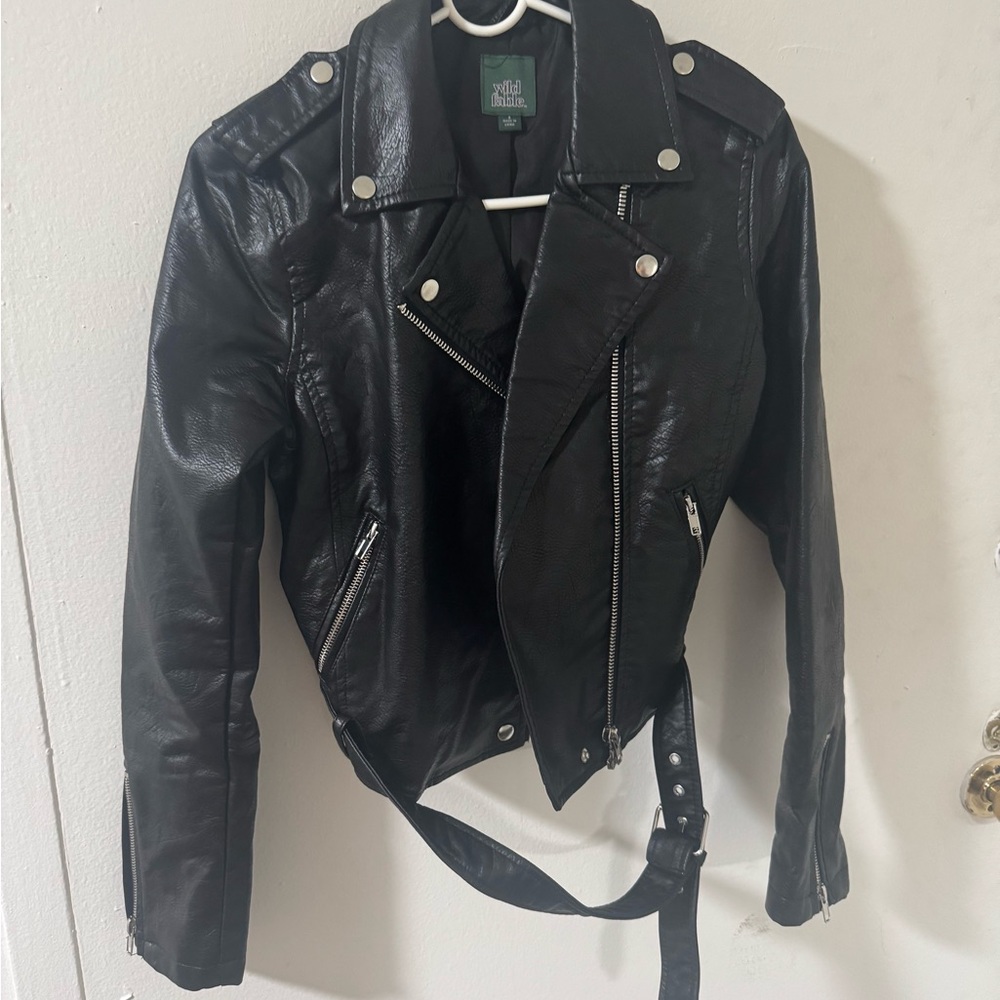 Wild Fable Black Leather Jacket with Silver Accents
